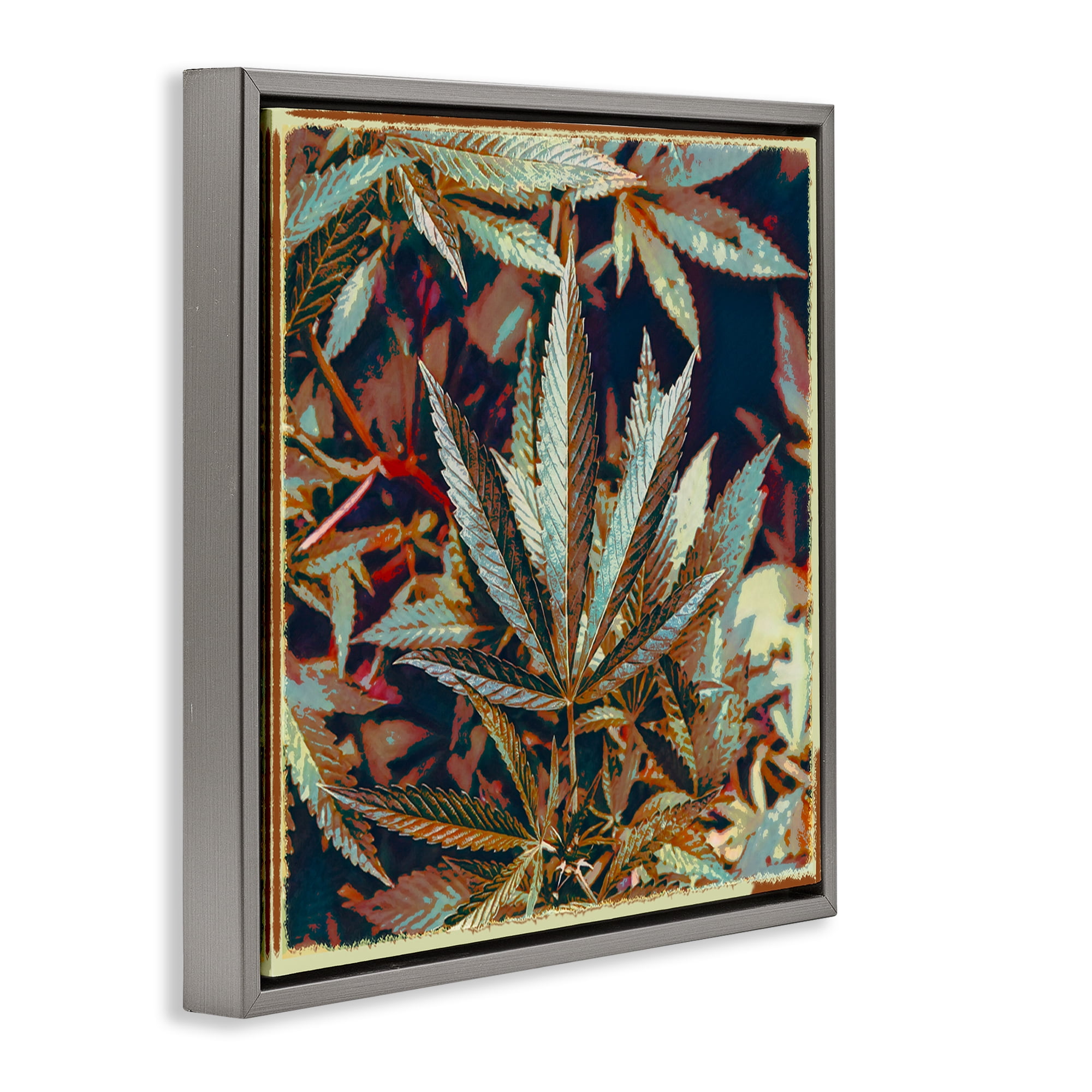 Stupell Industries Heavy Metal Cannabis Plants & Flowers Painting Gray Floater Framed Canvas Art Print Wall Art, 18 x 18