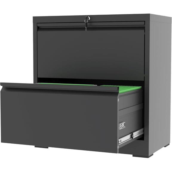 Lateral File Cabinet with Lock, 2 Drawer Metal Filing Cabinet, File Cabinet Organizer for Home Office, Easy Assembly, Lockingl File Cabinets for Legal/Letter/A4, 15.75"D x 26.76"W x 28.5"H,Black