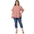 thumbnail image 3 of DARING DIVA Women's Plus Gingham 1950s Plaid Round Neck Tops 4X Red, 3 of 6