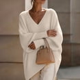 thumbnail image 5 of QIYAGBSA V Neck Sweaters for Women Oversized Batwing Long Sleeve Knit Pullover Relaxed Tunic Fit with Asymmetric Hem for Fall Winter Casual, 5 of 7