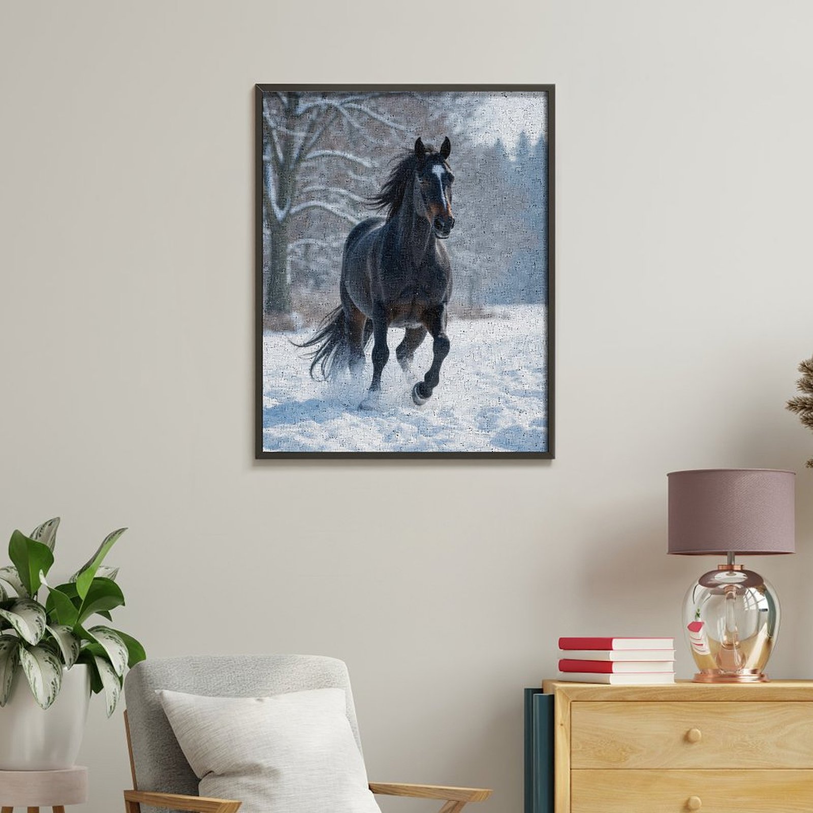 Paint by Numbers Kit for Adults, Black Horse Winter Gallop Paint by Numbers, Easy Paint by Numbers Kit for Adults Beginner, DIY Adult Paint by Number Kits on Canvas, Home Decor