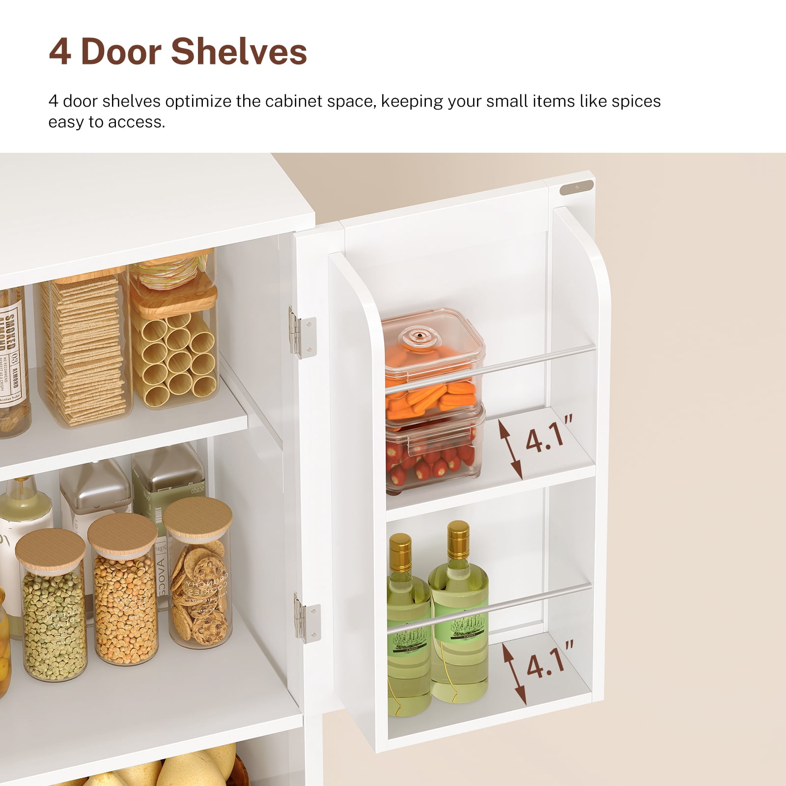 TEENFON Kitchen Pantry Cabinet with Adjustable Shelf, Tall Storage Cabinet with 2 Drawers & 4 Door Shelves, Food Pantry Cabinets, for Kitchen, White