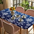 thumbnail image 3 of Blue Christmas Table Cloths for 5 Foot Rectangle Tables, Xmas Snowflake White Patio Waterproof Elastic Fitted Tablecloths, Washable Rectangular Table Cover for Camping, 3 of 8