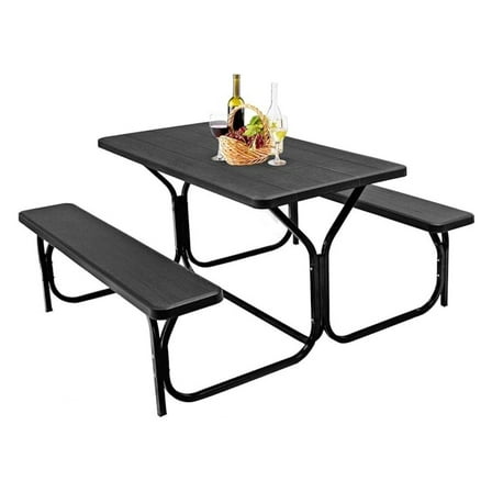 Picnic Table, Picnic Easy to Assemble w/All Weather Wood Grain & Metal Frame, Picnic Tables for Outdoors Camping Backyard Deck Patio Poolside Dining Party