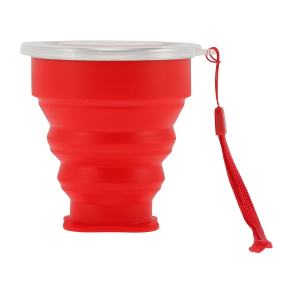 Unique Bargains 1 Pc Collapsible Cups Portable Folding Cup with Wrist Strap Folded Height 2.5cm Camping Water Cup 200ml Bright Red