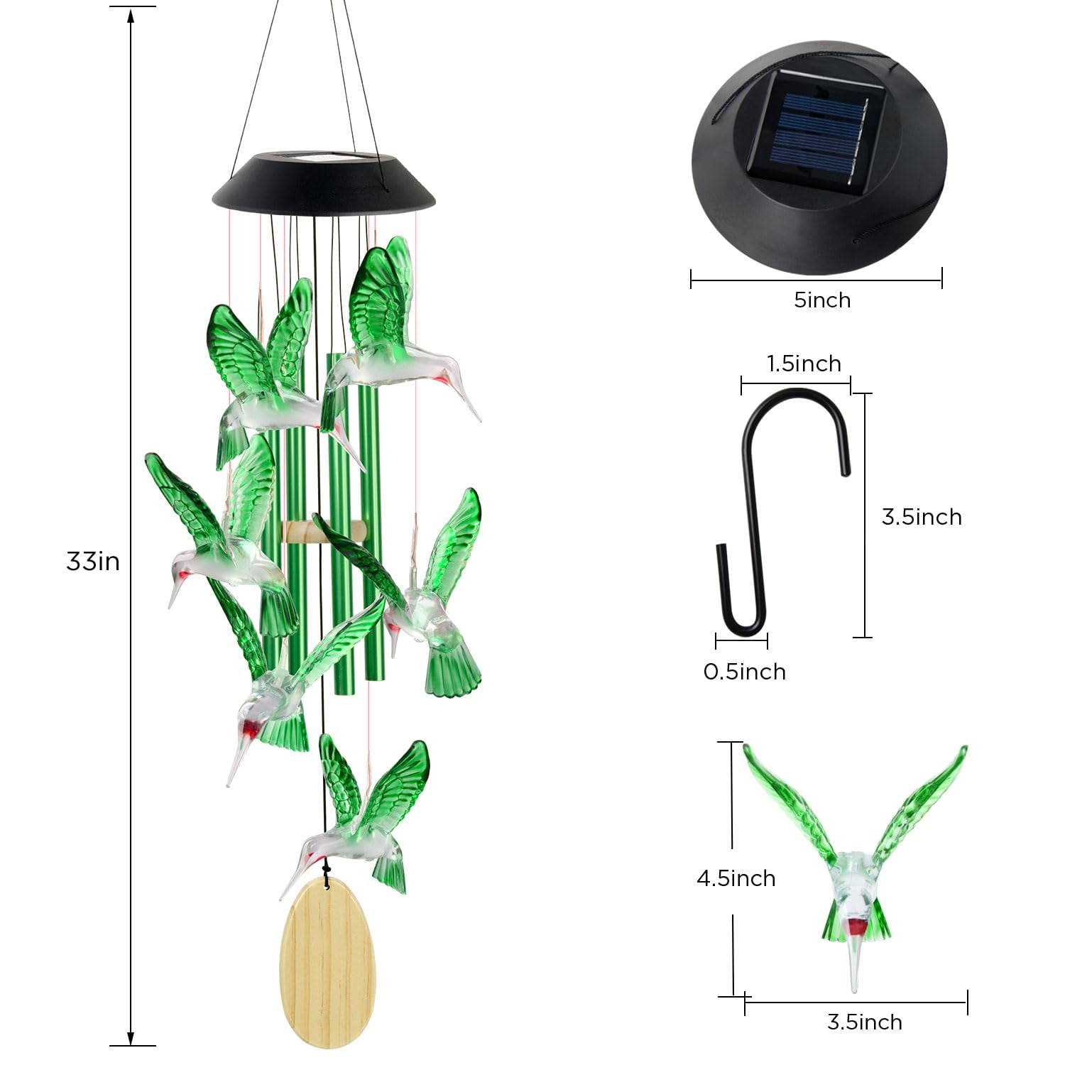 Hummingbird Solar Wind Chimes Outdoor, Father Gift, Birthday Gifts for Mother,Husband,Stepdad,Women,Grandma,Daughter,Aunt,Friend,Wife,Sister. dad and mom Gardening Gifts, Yard Decor
