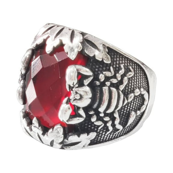 Red Garnet Ring, Silver Jewelry, 925 Silver Ring, Father's Day, Checker Garnet Scorpion Ring, January Birthstone Ring, Heavy Mens Ring, Spiritual Healing Gemstone, Christmas, Designer Mans Ring