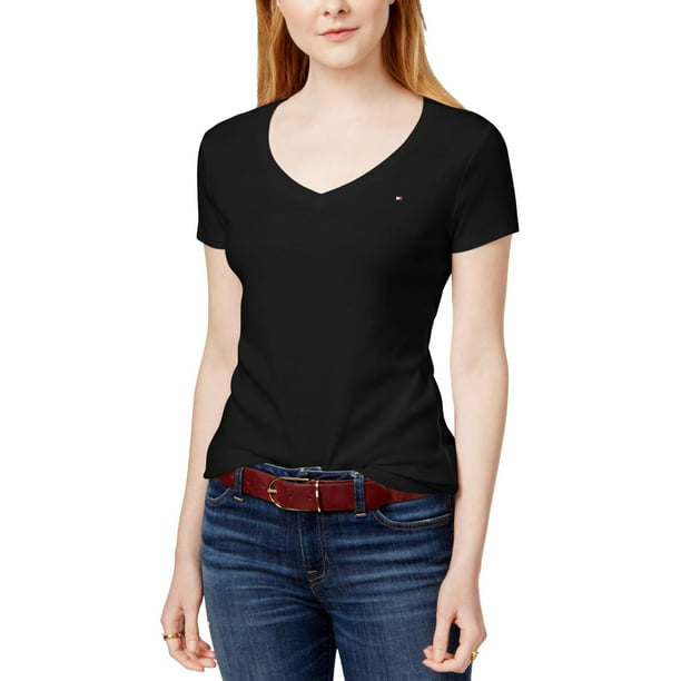 Verleiding renderen Beschietingen Tommy Hilfiger Womens Logo V-Neck T-Shirt Black XL - Walmart.com