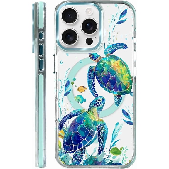 for iPhone 15 Pro Case Clear, [Magnetic Charging Compatible][Military-Grade Protection][Anti-Yellowing] Shockproof Slim Magnetic Phone Case for iPhone 15 Pro, Sea Turtle