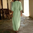 thumbnail image 5 of HADST Women's Collared V-Neck Puffed-Sleeve Maxi Dress, 3/4 Sleeves High-Waisted Pleated A-Line, 5 of 7