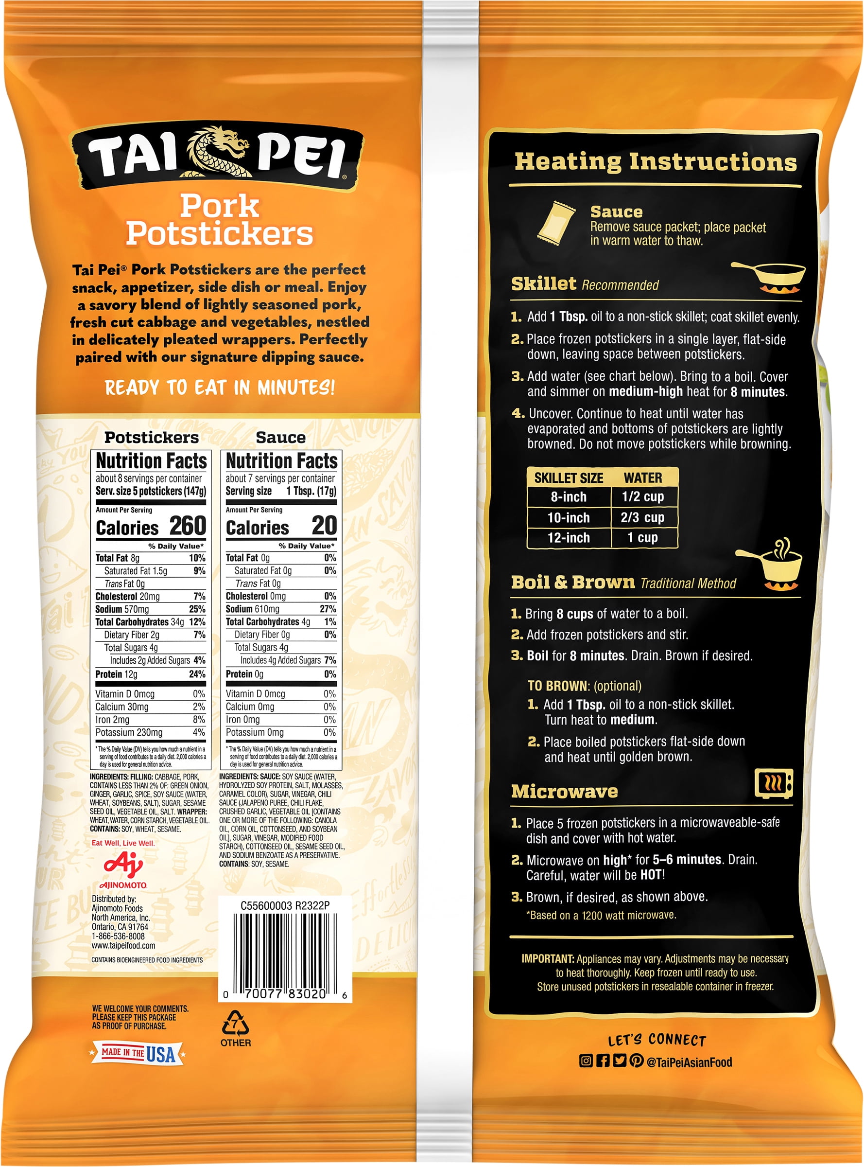 Tai Pei Pork Potstickers, Frozen Asian Appetizers, 46.5 oz