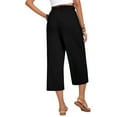thumbnail image 4 of Womens Linen Cropped Pants, Drawstring High Waisted Wide Leg Casual Loose Capris Trousers with Pockets Beach Vocation Clothes Black L, 4 of 9