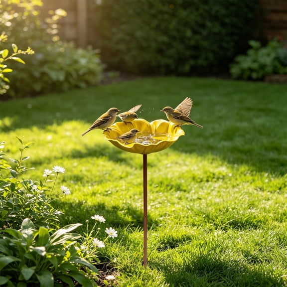 All-Metal Bird Feeder & Bath Stand for Outdoor Garden, Ground Mounted Feeding & Bathing Station for Wild Birds, Adjustable Large Capacity, Multifunctional Courtyard Meadow