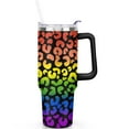 thumbnail image 2 of 40oz Fashion Leopard Pattern Stainless Steel Flip Straw Tumbler Spill Proof Travel Cup Double Wall Vacuum Insulated Coffee Mug with Top Handle, 2 of 6