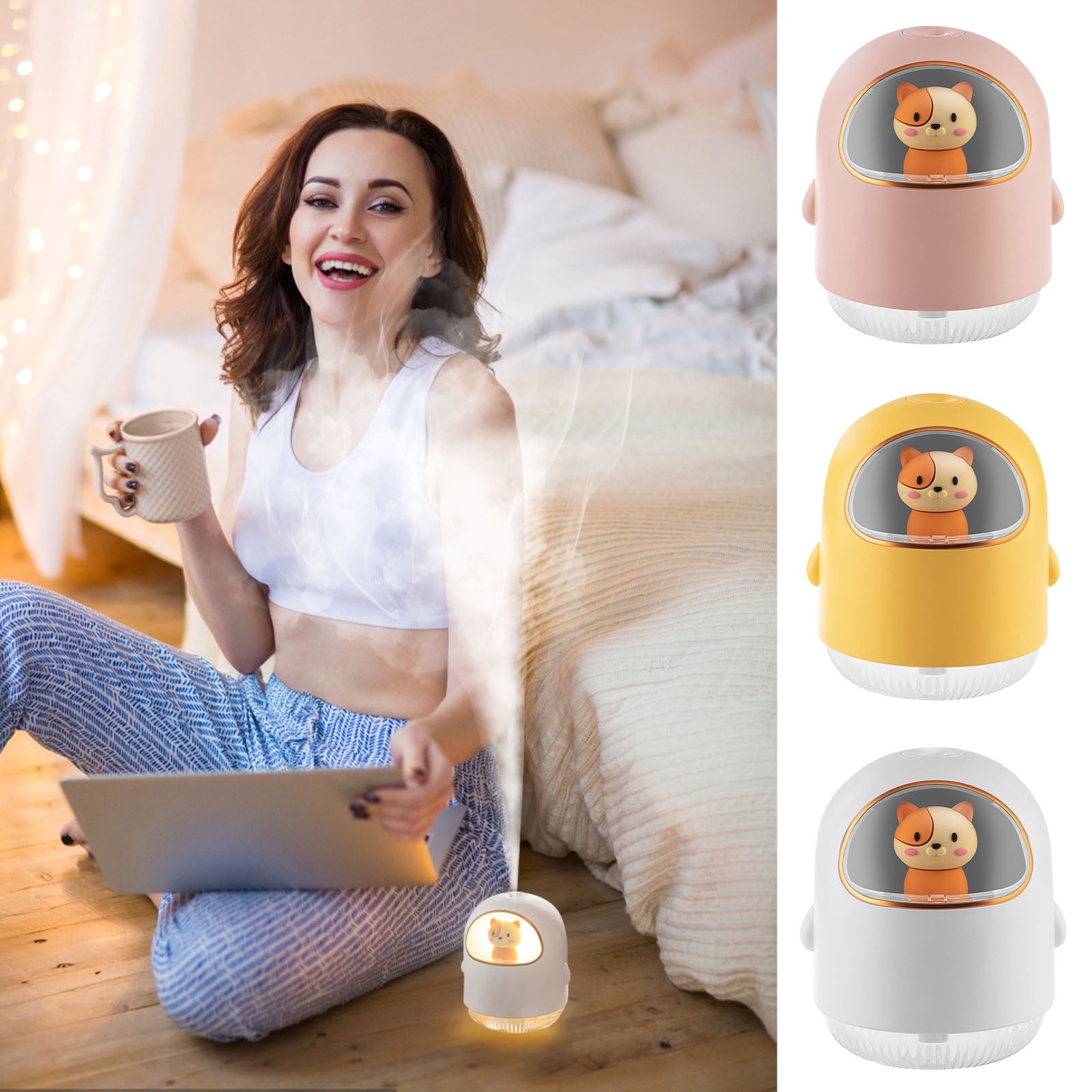 Humidifier Large Room,Cartoon Space Cat Humidifier (White),for Large Room,Plants,Nursery,Office BPA FREE