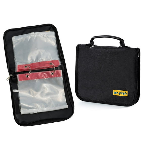 Dr.Fish Soft Bait Binder 10 Pieces PVC Bag Fishing Lure Storage Tackle Wallet Waterproof Heavy Duty Buckle Corrosion Resistant Zipper Worms Snell Hooks Sinkers Rig