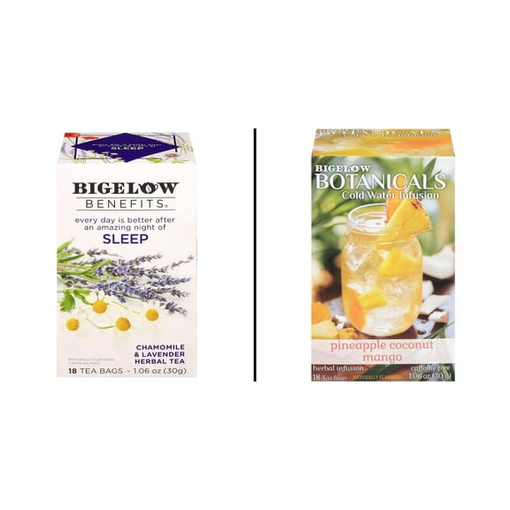 Bigelow Benefits Herbal Tea Chamomile Lavender & Bigelow Botanicals Pineapple Coconut 18 ct