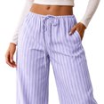 thumbnail image 3 of Fengqque Women's Drawstring Striped Wide Leg Pants Breathable Loose Fit Casual Trousers Elastic Waist Flowy Printed Pants with Side Pockets, 3 of 4