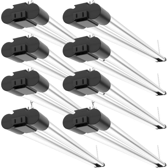 Sunco 8 Pack LED Shop Lights for Workshop 4FT, Linkable Garage Lighting, 4500 LM, 40W (150W Equivalent), 6000K Daylight Deluxe, Surface   Suspension Mount, 48 Inch Integrated Fixture, Black.