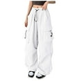 thumbnail image 2 of Lixiuxyad Drawstring Elastic Waist Pants Womens Baggy Cargo Solid Color Pants Streetwear Hop Joggers Sweatpants Drawstring Casual Loose Wide Leg Trousers White, 2 of 5
