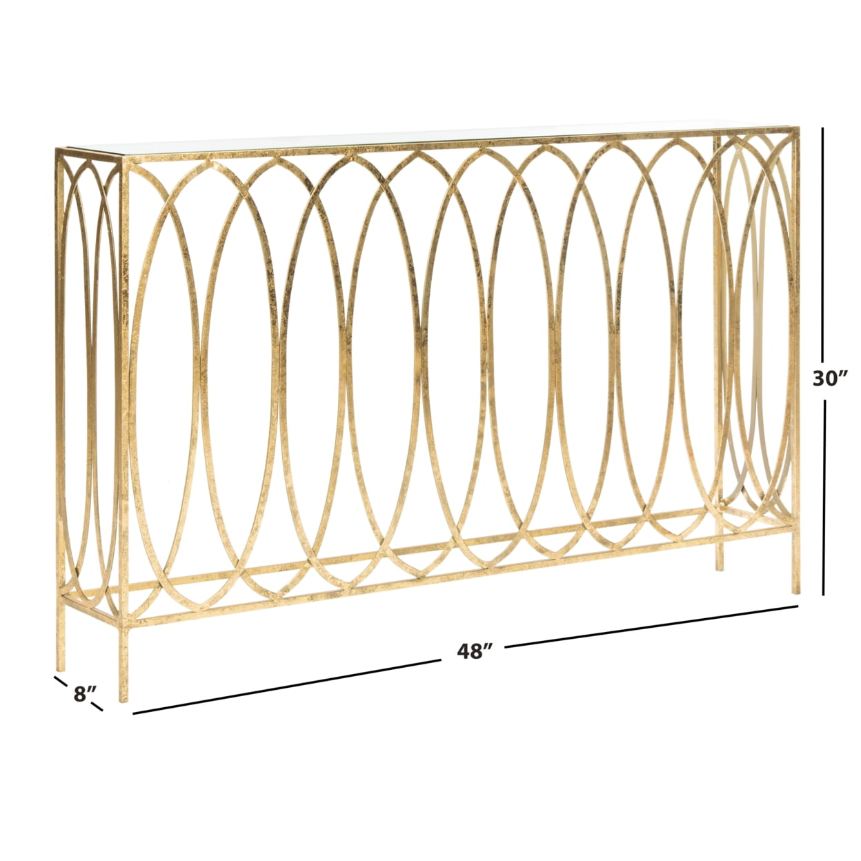 SAFAVIEH Carina Oval Ringed Console Table, Golf Foil/Glass