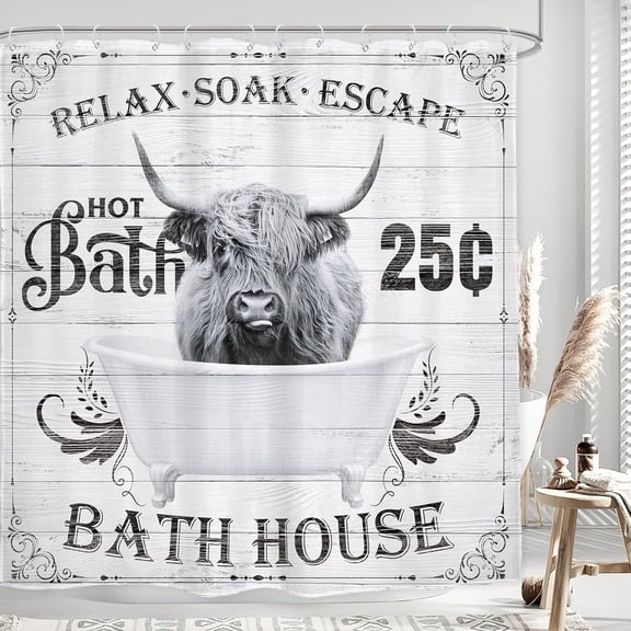 Rustic Highland Cow Shower Curtain Farmhouse Bath House Fabric Shower Curtain for Bathroom 71x71 inches
