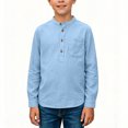 thumbnail image 4 of biudgviw Boys Henley Long Sleeve Shirts Child Cotton Linen T-Shirt Spring Fall Casual Front Button Tee Tops with Pocket(Blue,5-6 Years), 4 of 6