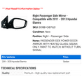 thumbnail image 2 of Right Passenger Side Mirror - Compatible with 2011 - 2013 Hyundai Elantra 2012, 2 of 2
