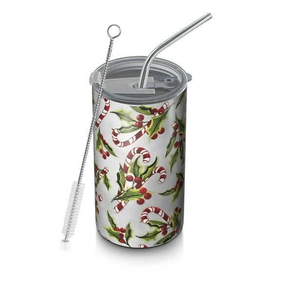 20oz Coffee Tumblers White Christmas Candy Cane Pattern Stainless Steel Vacuum Insulated Travel Tumbler Coffee Cups Mug with Lid and Straw with Cleaning Brush for Cold & Hot Drinks