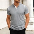 thumbnail image 2 of Mens Henley Short Sleeve T-Shirts Casual Band Collar V Neckr Regular Fit Muscle Shirt Summer Fashion Contrast Trim Lightweight Breathable Workout Athletic Tops for Outdoor Sports, 2 of 7