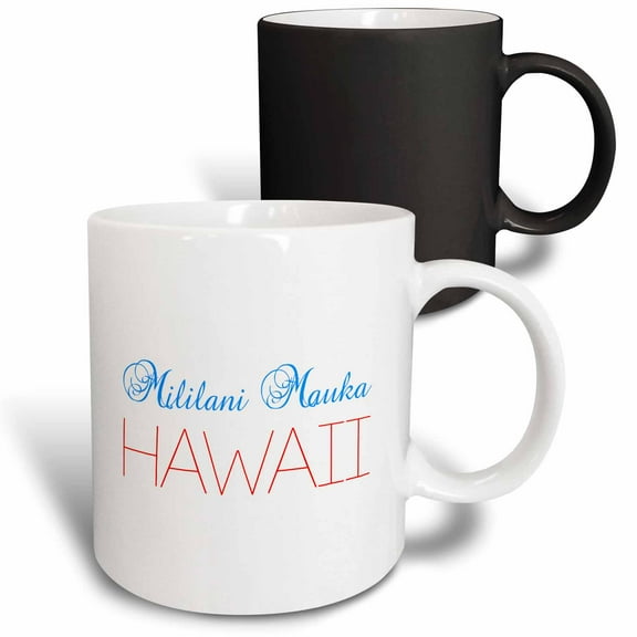 3drose, Mililani Mauka, Hawaii Blue, Red Text. Patriotic Home Town Design, 11oz Magic Transforming Mug