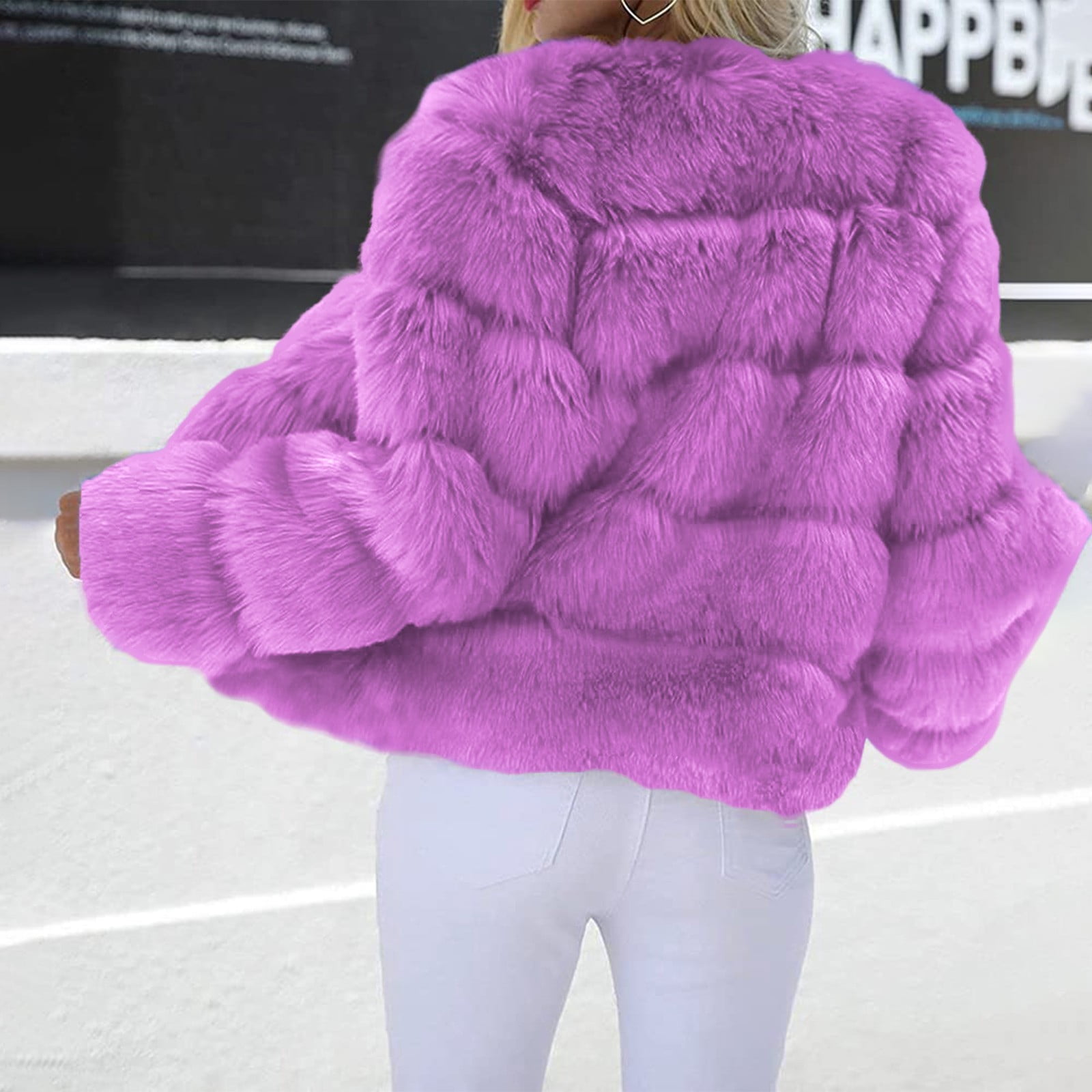 Fake Fur Coat, Yigetop Womens Winter Outerwear Faux Fur Long Sleeve Crop Jacket Shaggy Coat Open Front Cardigans Fur Coats for Women Purple XL