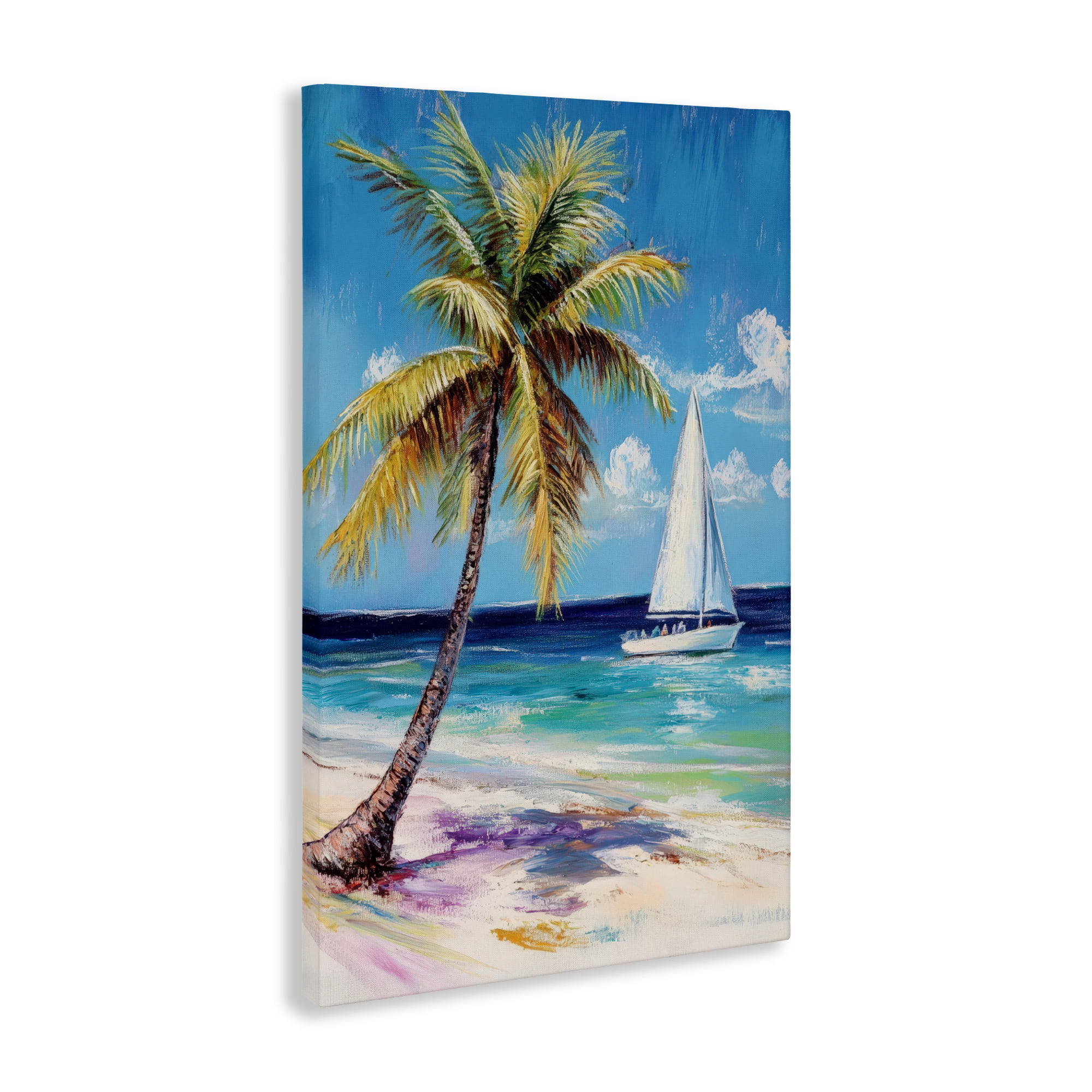 Stupell Industries Sailboat Delight with Palm Tree Canvas Wall Art, design by Petal Prints Design