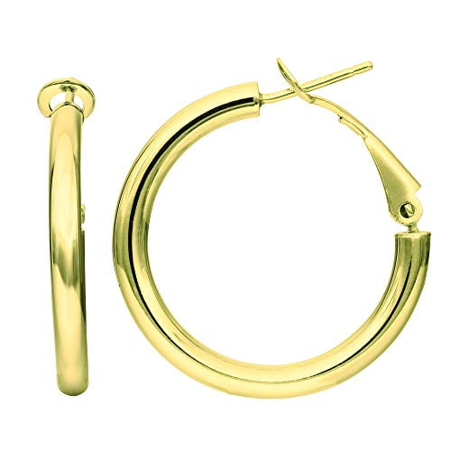 JewelStop 14K Yellow Gold Hoop Earrings - 3x25mm, (1/8 Inches x 1"), 2.4gr.
