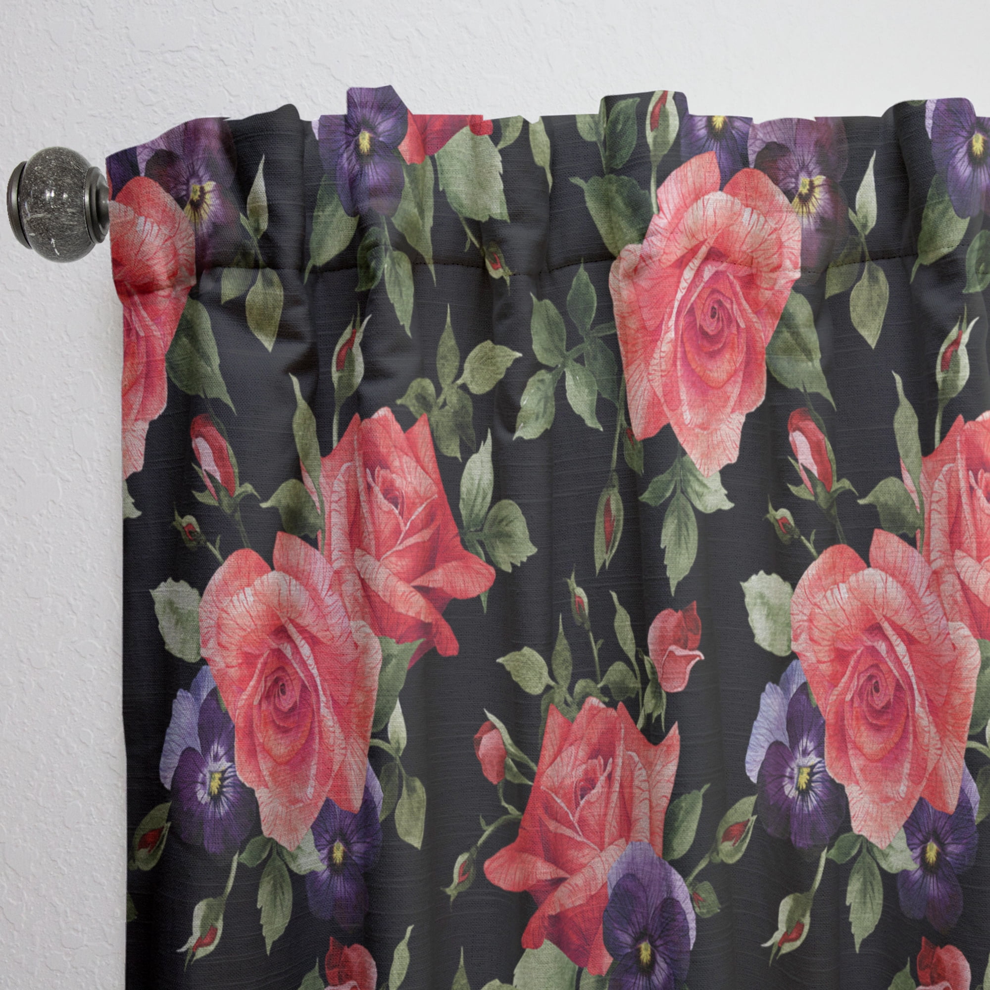 Designart 'Pansy Flowers Red Rose Patterns' Floral Curtain Panel