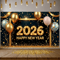 thumbnail image 5 of Gold Glitter Happy New Year Banner Star Pattern Festive Backdrop Balloon Decor Golden Frame Holiday Background for New Year Party Holiday Celebration Indoor Decoration, 5 of 8