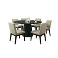 thumbnail image 2 of Miekor Furniture Jasper Ebony Black 7 Piece 59"W Round Dining Table Set with Pedestal Base and Beige Fabric Chairs 05953, 2 of 12