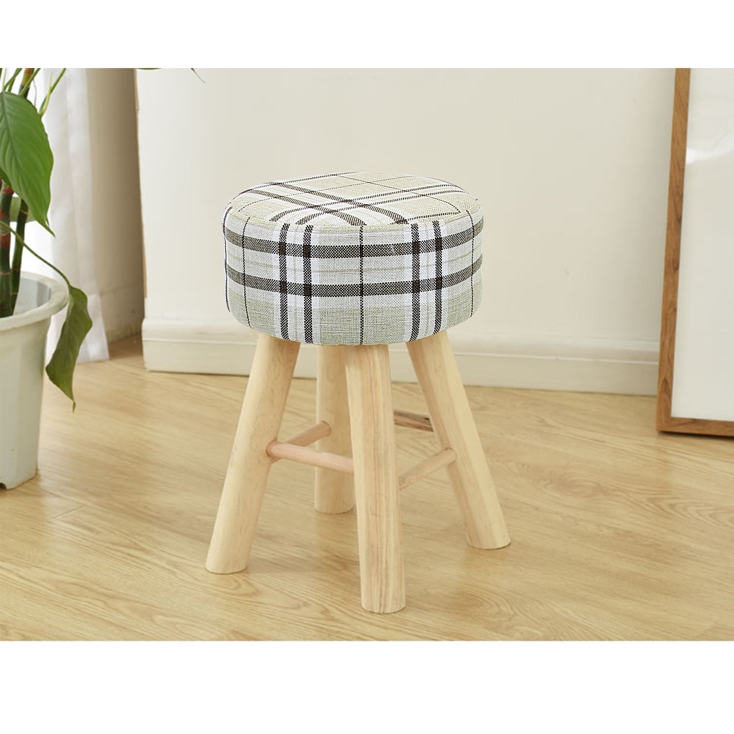 Round Ottoman Footstool Fabric Ottomans Bench Seat Foot Rest Step Stool With Feet Protection Design Long 4 Legs Striped Cover Walmart Com Walmart Com