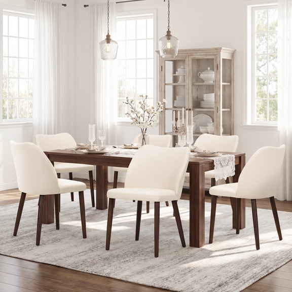 AFO Upholstered Modern Dining Chairs with Wooden Legs, Kitchen Side Chairs for Dining Room, Restaurant and Café, Set of 6, Beige