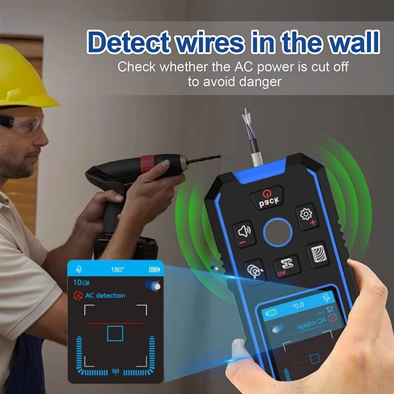 -518 Metal Detector LCD Display Wall Scanner with Positioning Hole for AC Live Cable Wires Metal Wood Stud Find