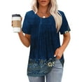 thumbnail image 5 of Plus Size Blouses for Women Floral Casual Ladies' Tops Pleated Short Sleeve Round-Neck Blouses Shirts Multicolor Womens Summer Outwear Comfortable Vacation Beach Fashion, 5 of 8