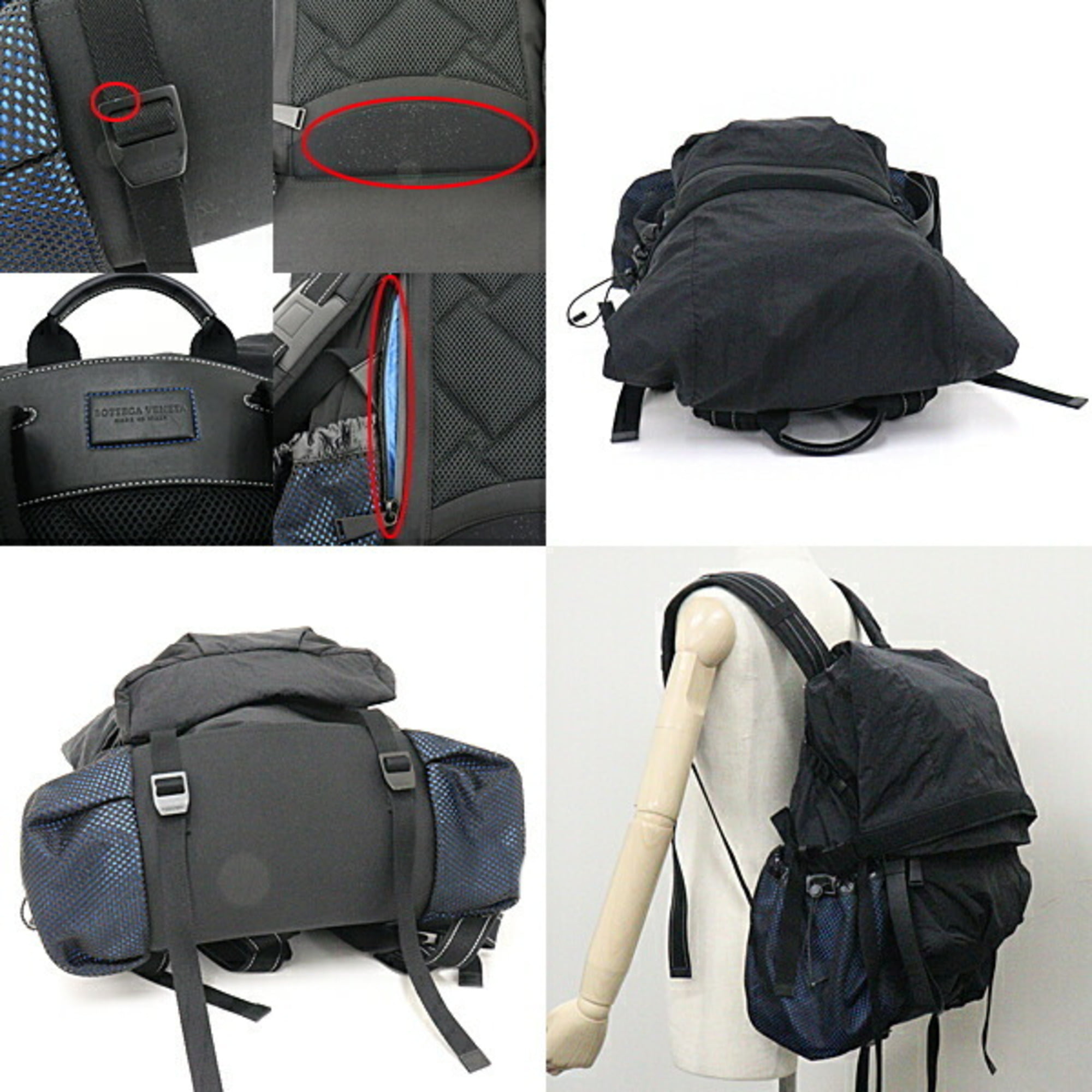 Authenticated Used BOTTEGA VENETA Bottega Veneta backpack rucksack nylon  571596 black blue metal fittings 