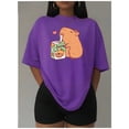 thumbnail image 3 of Playera Blusa Divertida De Capybara Tomando Jugo Ropa De Mujer Capibara Color Morado Talla Grande Marca Emil SaEs, 3 of 4