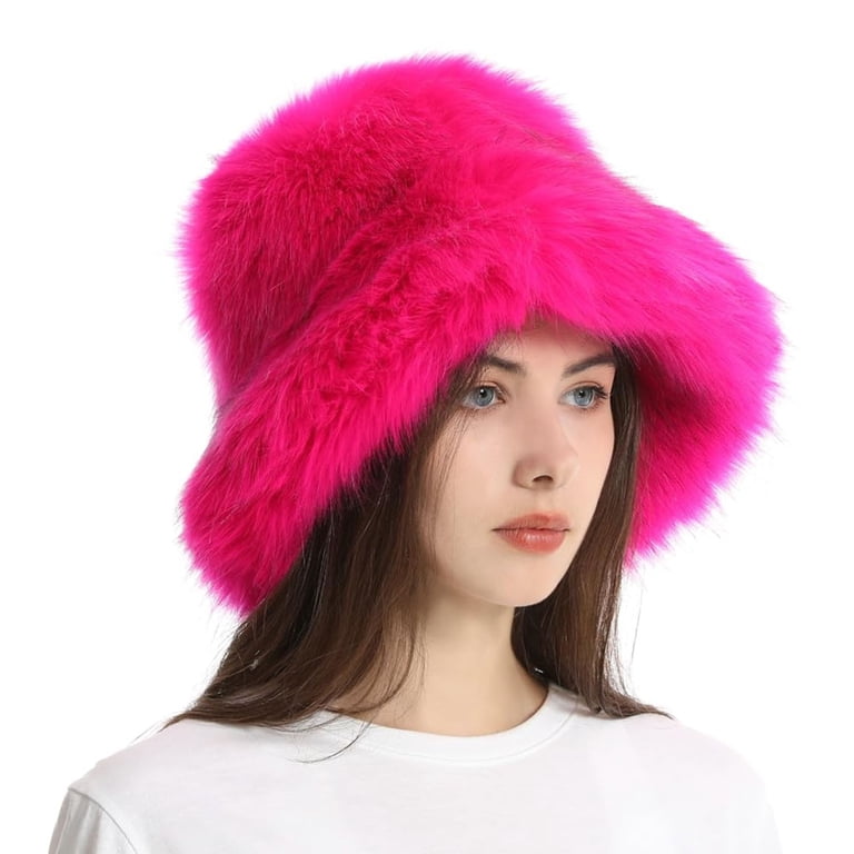Winter Faux Fur Bucket Hat Plush Warm Fisherman Style Adjustable White Fur Hat Winter Faux Fur Bucket Hat - Fluffy Fuzzy Warm  main image 4