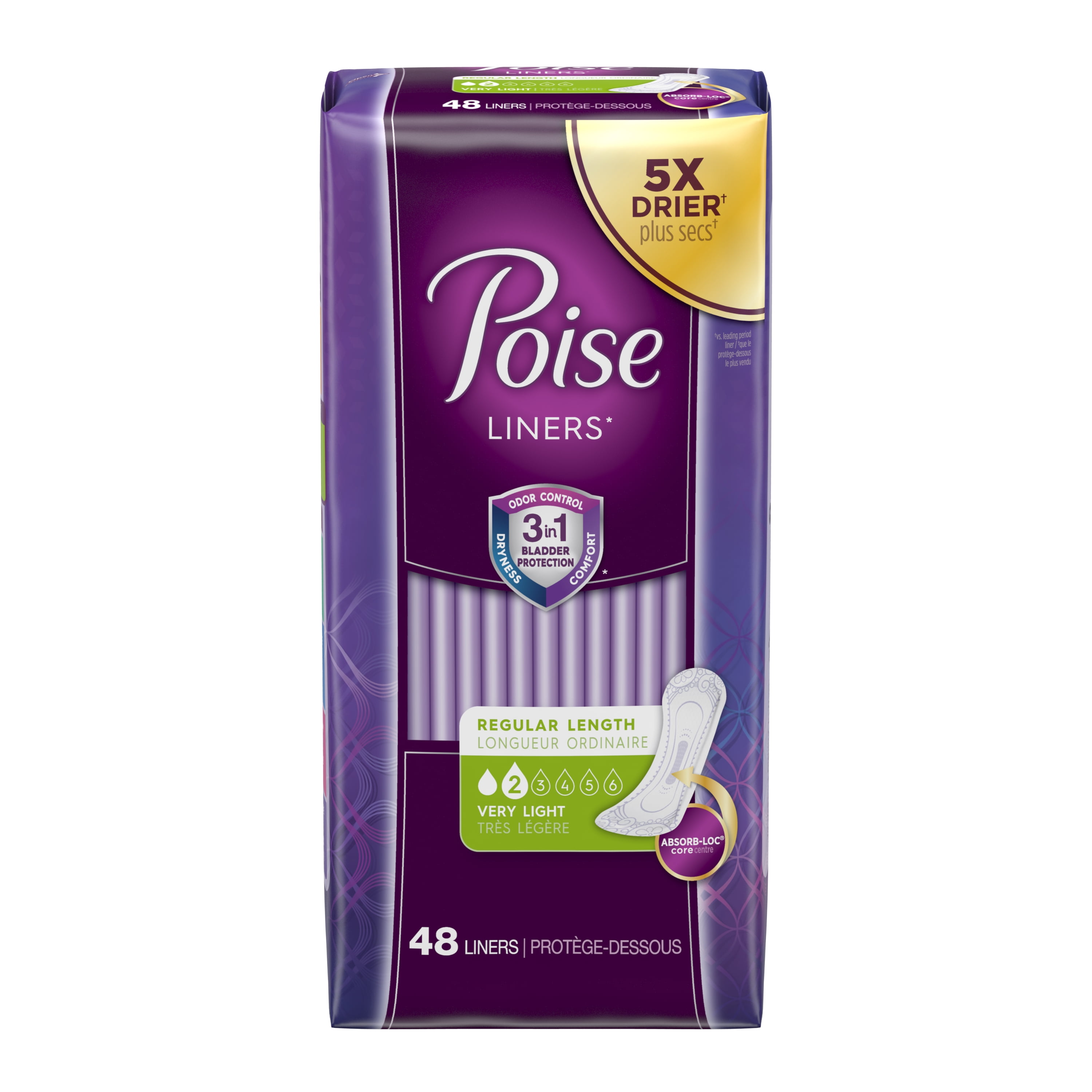 Poise Incontinence Panty Liners, Very Light Absorbency, Regular, 48 Ct