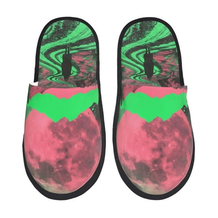 Balery Neon Desert Moon Slient Indoor Furry Fleece Comfort House Shoes Soft Non-Slip Home Shoes Cotton slippers House Slippers-- Medium