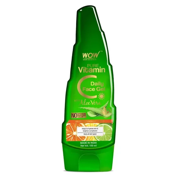 Wow Skin Science Pure Vitamin C Daily Face Gel With Aloe Vera - for Hydrating Skin & Brightening - Non Sticky - Light & Quick Absorbing - No Parabens, Silicones, Synthetic Fragrance & Color, 150ml
