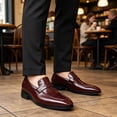 thumbnail image 2 of Men's Burgundy Polished Leather Penny Loafers Formal Dress Shoes, 2 of 5