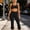 Black, variant on Women Racerback Scoop Neck Sports Bra High Waist Cropped Flare Pants 2 Piece Athletic Workout Outfit Sets Dark Gray L