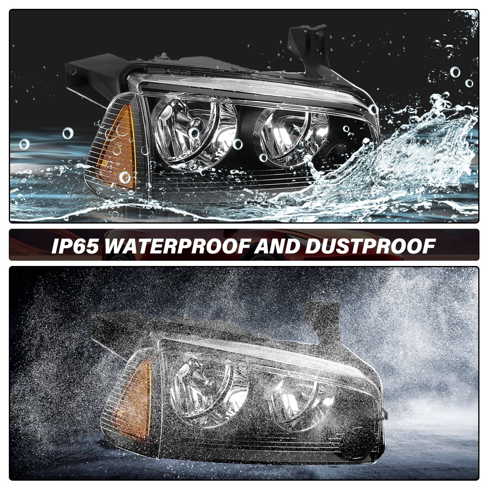 For 2006-2010 Dodge Charger Headlights Black Housing Amber Corner Lamps LH & RH